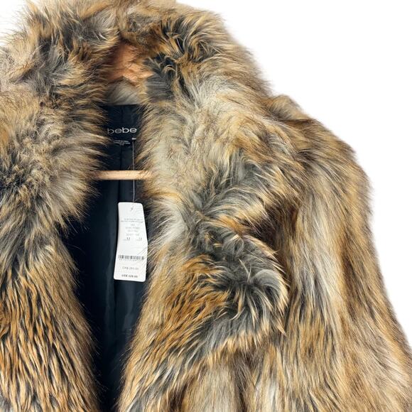 Bebe Glam Faux Fur Coat Women’s M Natural Brown Tan Jacket NWT Winter Holiday - Picture 5 of 15